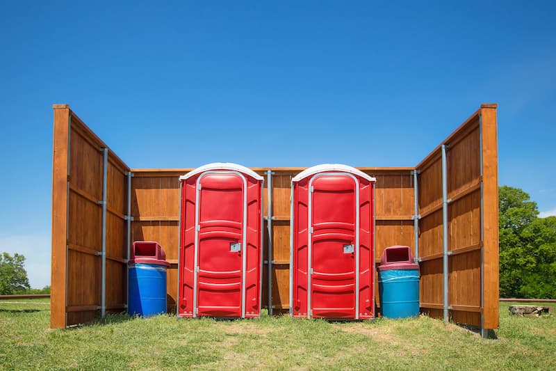 Short-term porta potty units staged for delivery in Mesquite, Texas